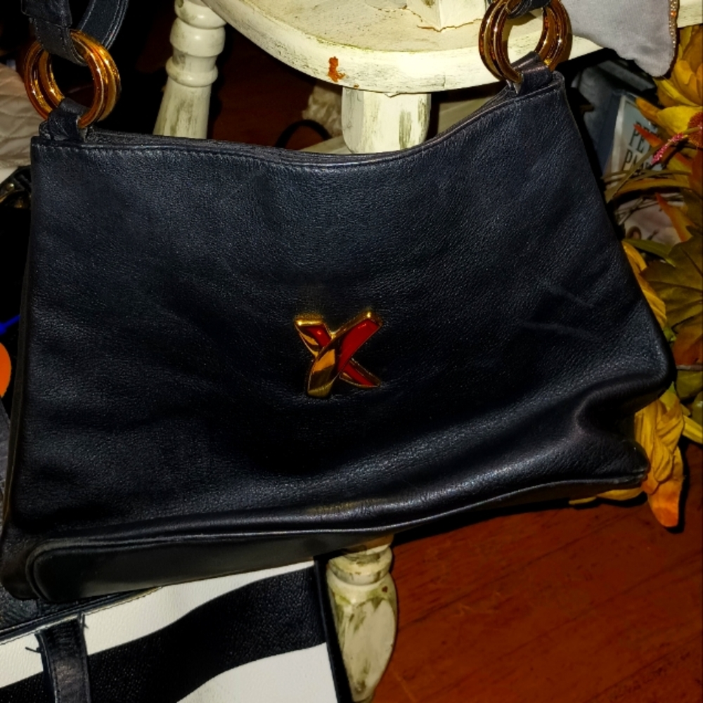 Paloma Picasso Black Leather Shoulder Bag